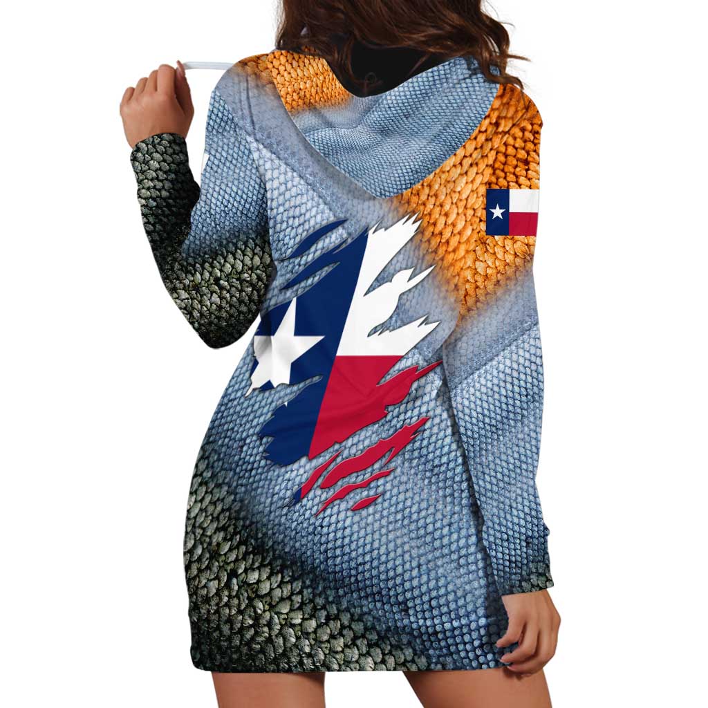 Custom Texas Flag Hoodie Dress with Ripped Effect and Fish Scale Pattern - Wonder Print Shop