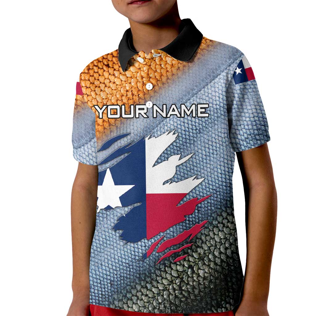 Custom Texas Flag Kid Polo Shirt with Ripped Effect and Fish Scale Pattern - Wonder Print Shop