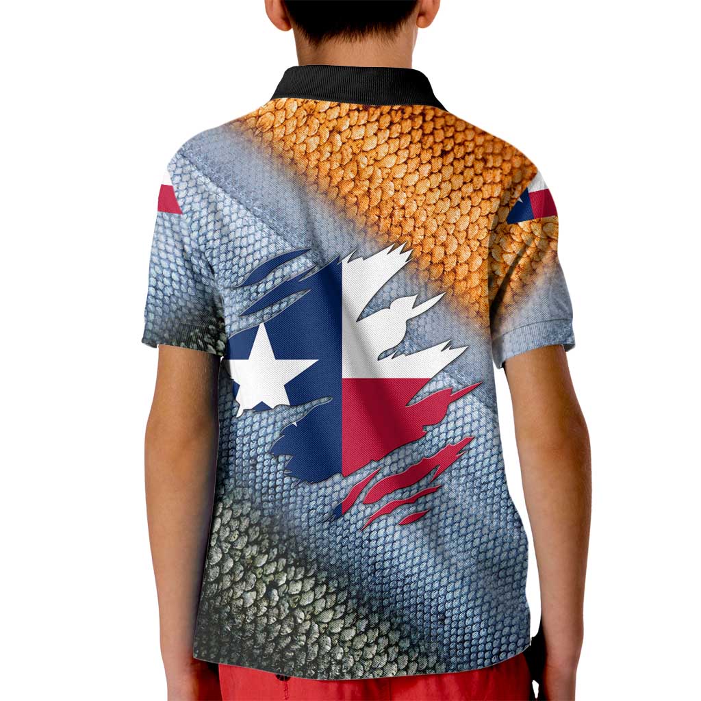 Custom Texas Flag Kid Polo Shirt with Ripped Effect and Fish Scale Pattern - Wonder Print Shop