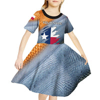 Custom Texas Flag Kid Short Sleeve Dress with Ripped Effect and Fish Scale Pattern - Wonder Print Shop