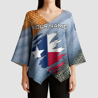 Custom Texas Flag Kimono Sleeve Blouse with Ripped Effect and Fish Scale Pattern - Wonder Print Shop