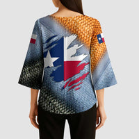 Custom Texas Flag Kimono Sleeve Blouse with Ripped Effect and Fish Scale Pattern - Wonder Print Shop