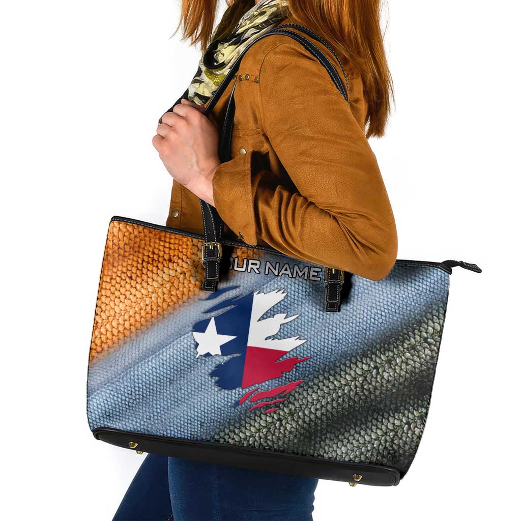 Custom Texas Flag Leather Tote Bag with Ripped Effect and Fish Scale Pattern - Wonder Print Shop