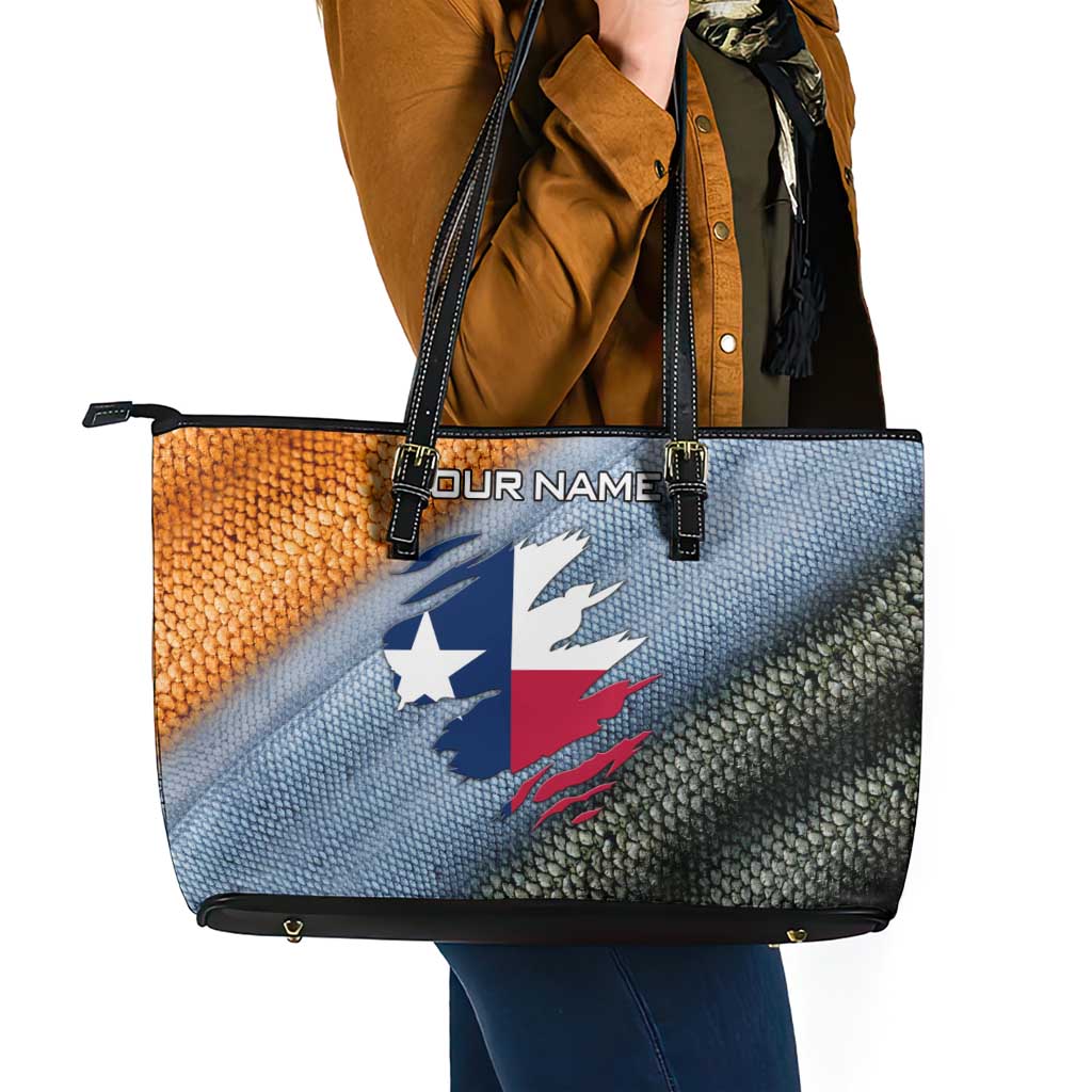 Custom Texas Flag Leather Tote Bag with Ripped Effect and Fish Scale Pattern - Wonder Print Shop
