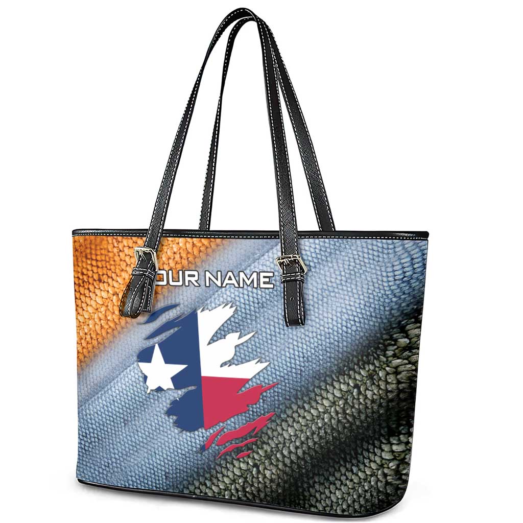Custom Texas Flag Leather Tote Bag with Ripped Effect and Fish Scale Pattern - Wonder Print Shop