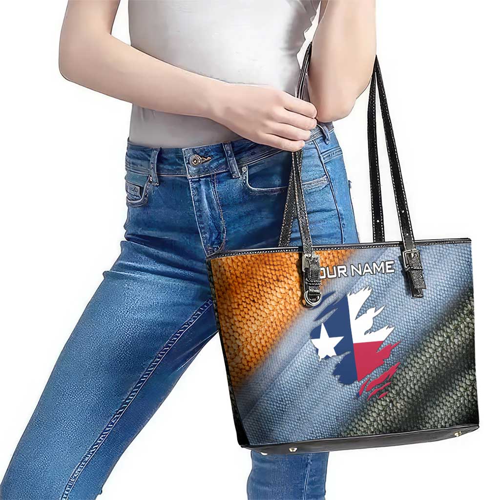 Custom Texas Flag Leather Tote Bag with Ripped Effect and Fish Scale Pattern - Wonder Print Shop