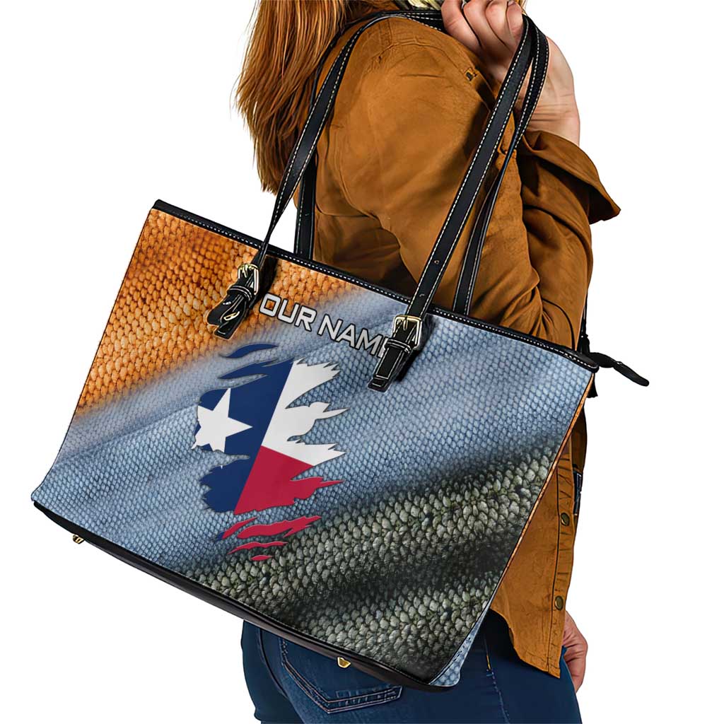 Custom Texas Flag Leather Tote Bag with Ripped Effect and Fish Scale Pattern - Wonder Print Shop
