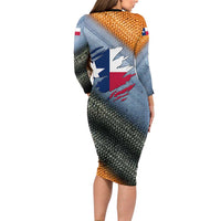 Custom Texas Flag Long Sleeve Bodycon Dress with Ripped Effect and Fish Scale Pattern - Wonder Print Shop