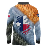 Custom Texas Flag Long Sleeve Polo Shirt with Ripped Effect and Fish Scale Pattern - Wonder Print Shop