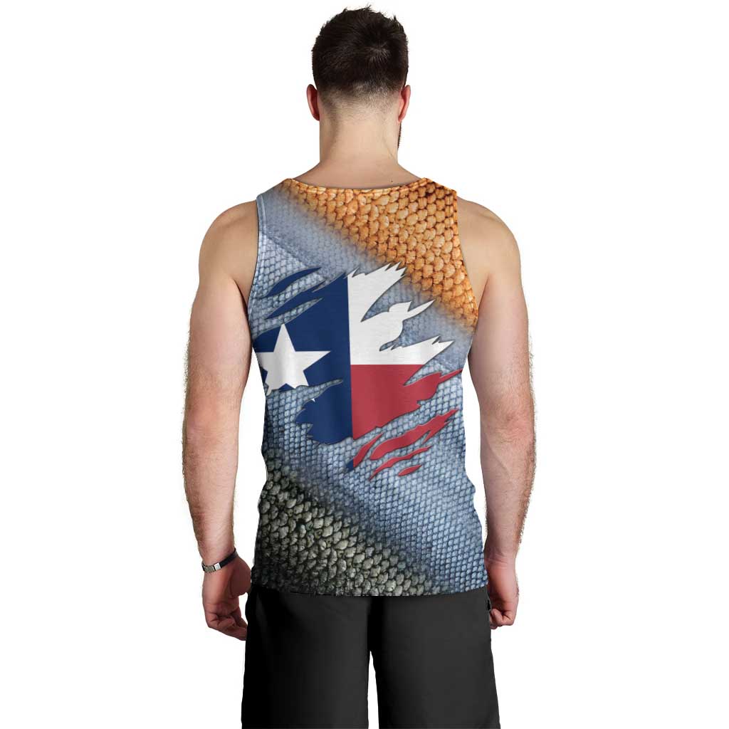 Custom Texas Flag Men Tank Top with Ripped Effect and Fish Scale Pattern - Wonder Print Shop