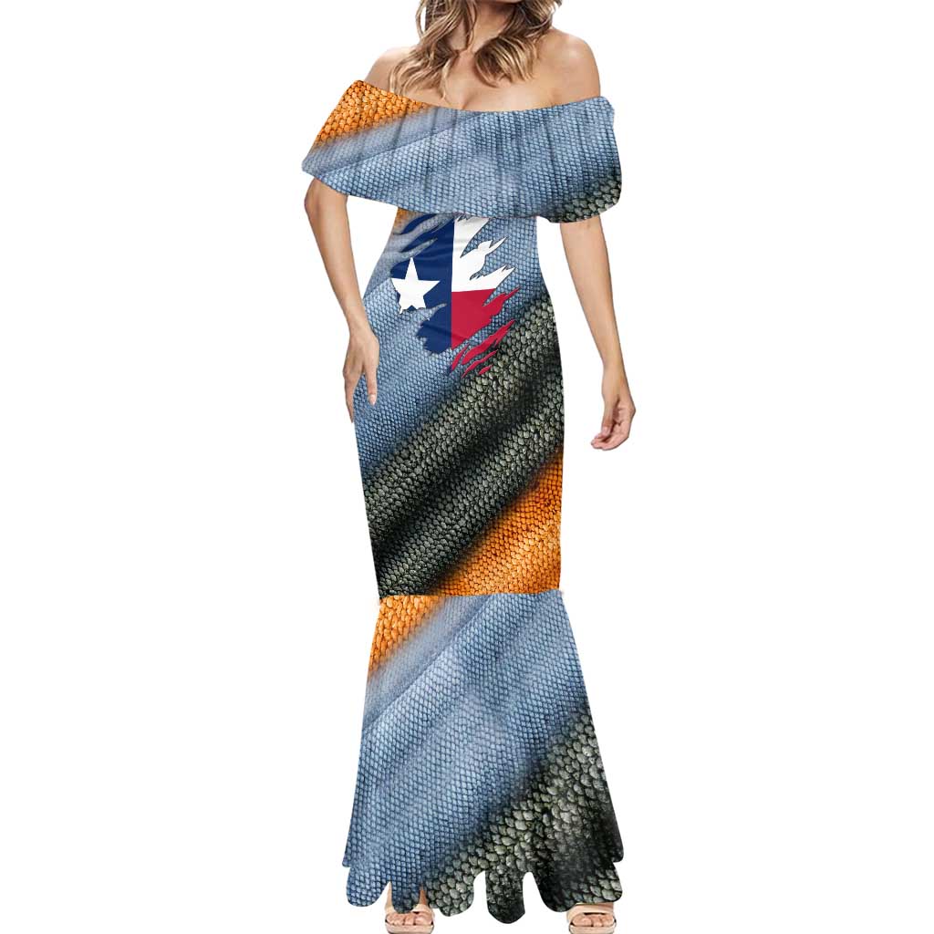 Custom Texas Flag Mermaid Dress with Ripped Effect and Fish Scale Pattern - Wonder Print Shop