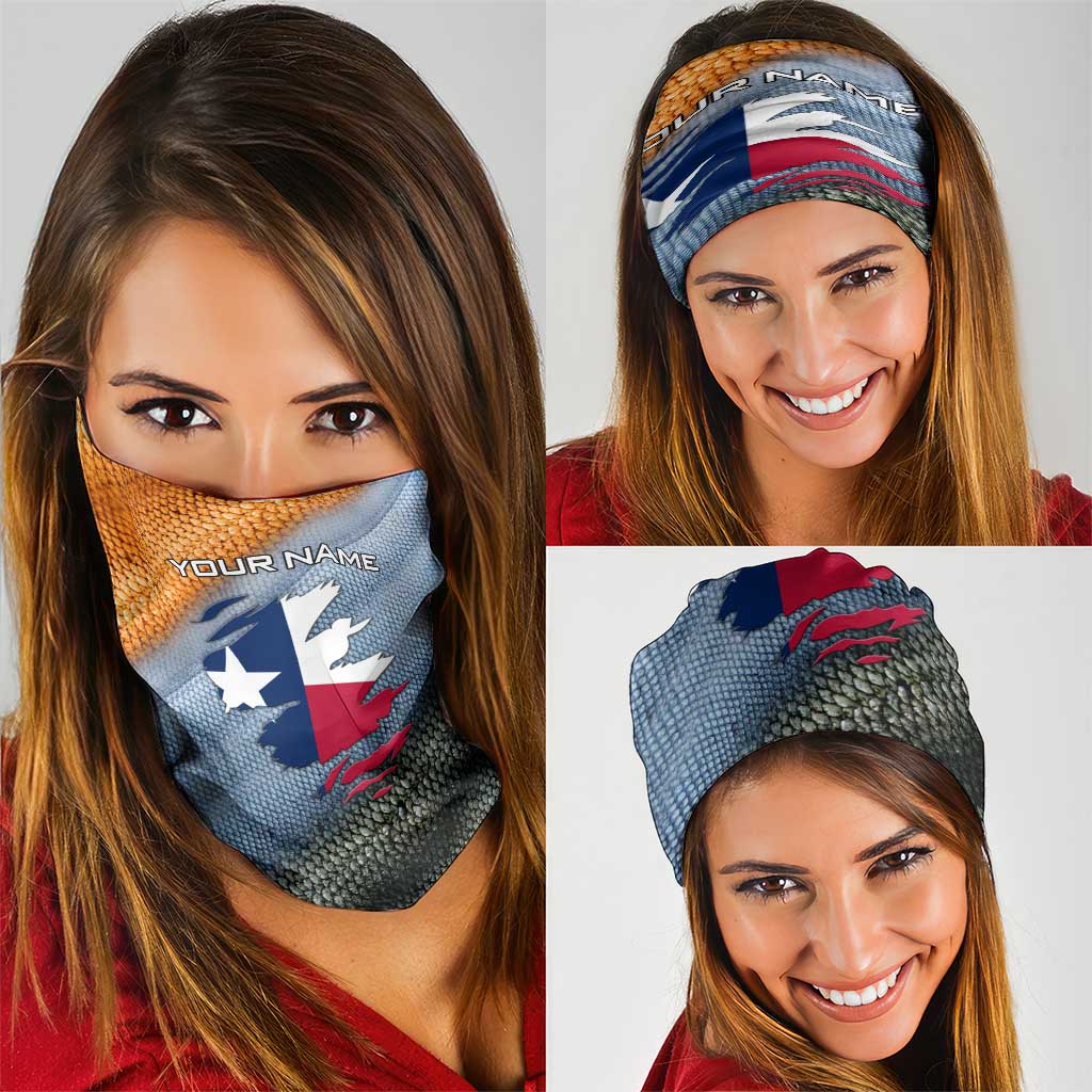Custom Texas Flag Neck Gaiter with Ripped Effect and Fish Scale Pattern - Wonder Print Shop