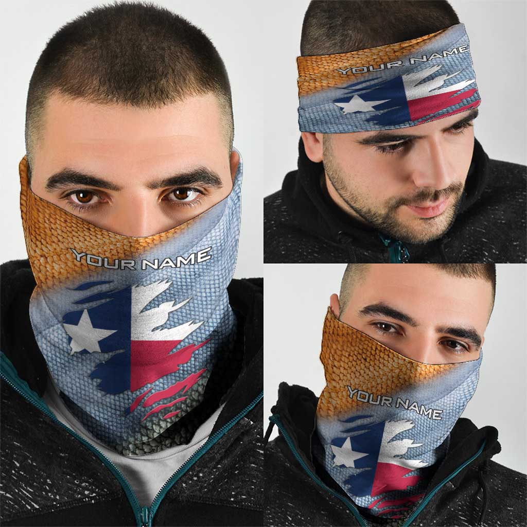 Custom Texas Flag Neck Gaiter with Ripped Effect and Fish Scale Pattern - Wonder Print Shop