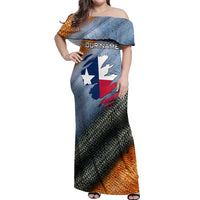 Custom Texas Flag Off Shoulder Maxi Dress with Ripped Effect and Fish Scale Pattern - Wonder Print Shop