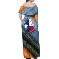 Custom Texas Flag Off Shoulder Maxi Dress with Ripped Effect and Fish Scale Pattern - Wonder Print Shop