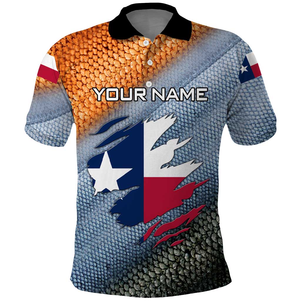 Custom Texas Flag Polo Shirt with Ripped Effect and Fish Scale Pattern - Wonder Print Shop