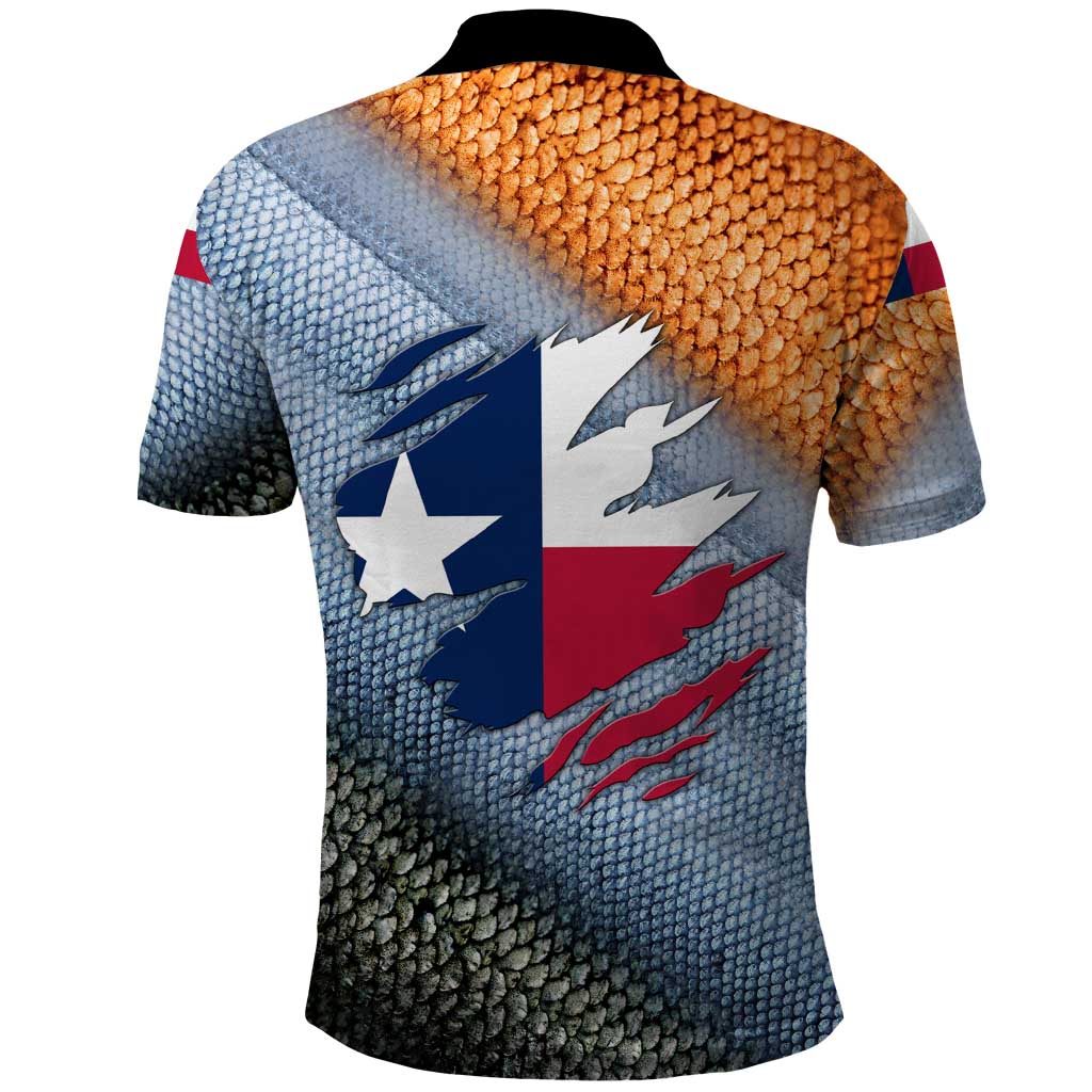 Custom Texas Flag Polo Shirt with Ripped Effect and Fish Scale Pattern - Wonder Print Shop