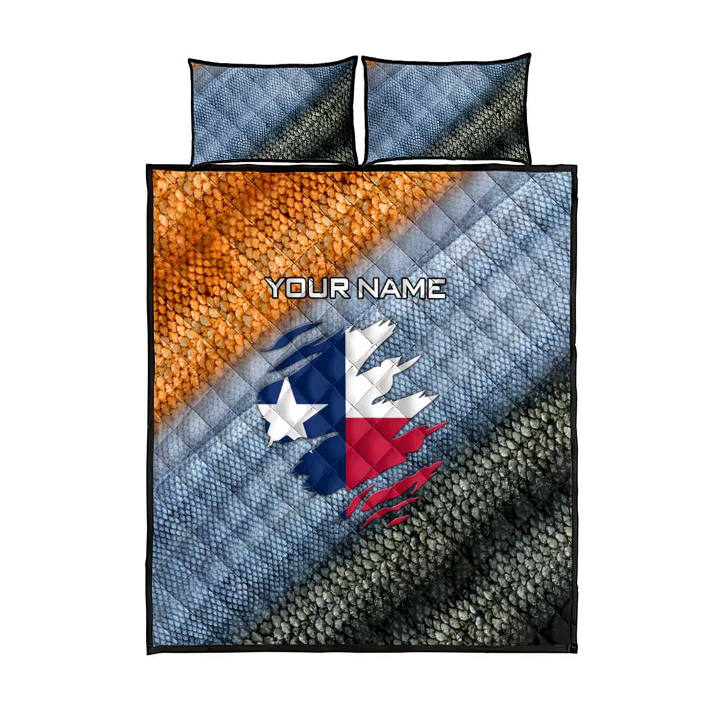 Custom Texas Flag Quilt Bed Set with Ripped Effect and Fish Scale Pattern - Wonder Print Shop