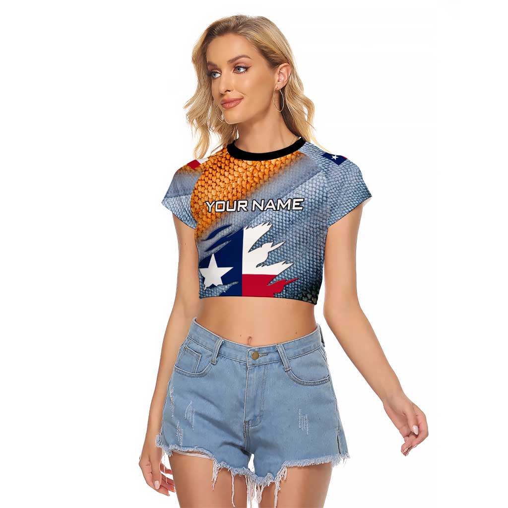 Custom Texas Flag Raglan Cropped T Shirt with Ripped Effect and Fish Scale Pattern - Wonder Print Shop