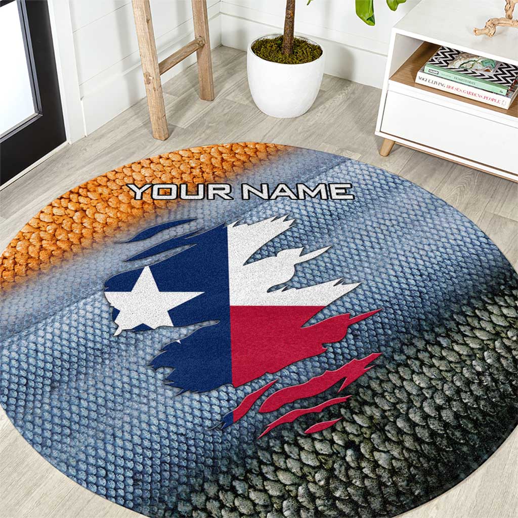 Custom Texas Flag Round Carpet with Ripped Effect and Fish Scale Pattern - Wonder Print Shop