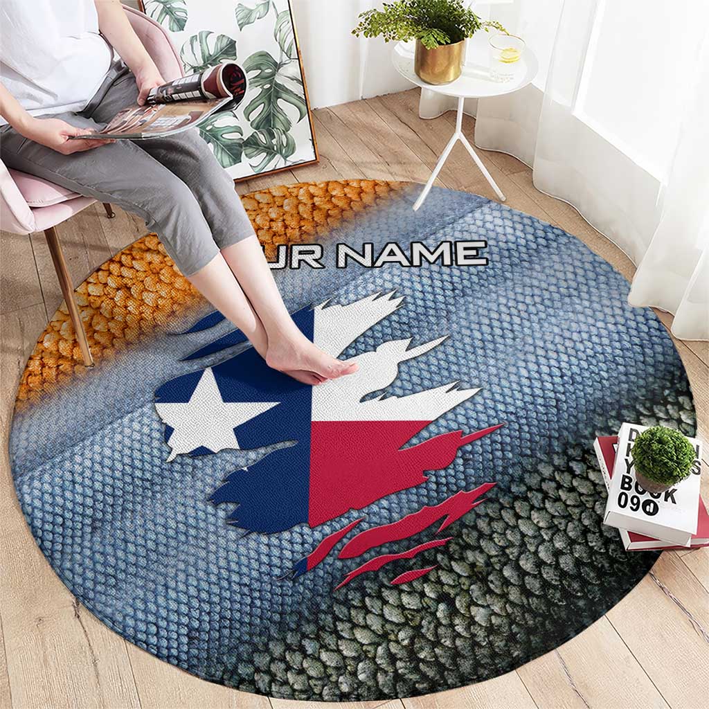 Custom Texas Flag Round Carpet with Ripped Effect and Fish Scale Pattern - Wonder Print Shop