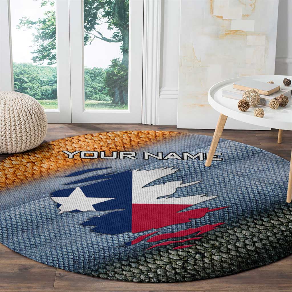 Custom Texas Flag Round Carpet with Ripped Effect and Fish Scale Pattern - Wonder Print Shop