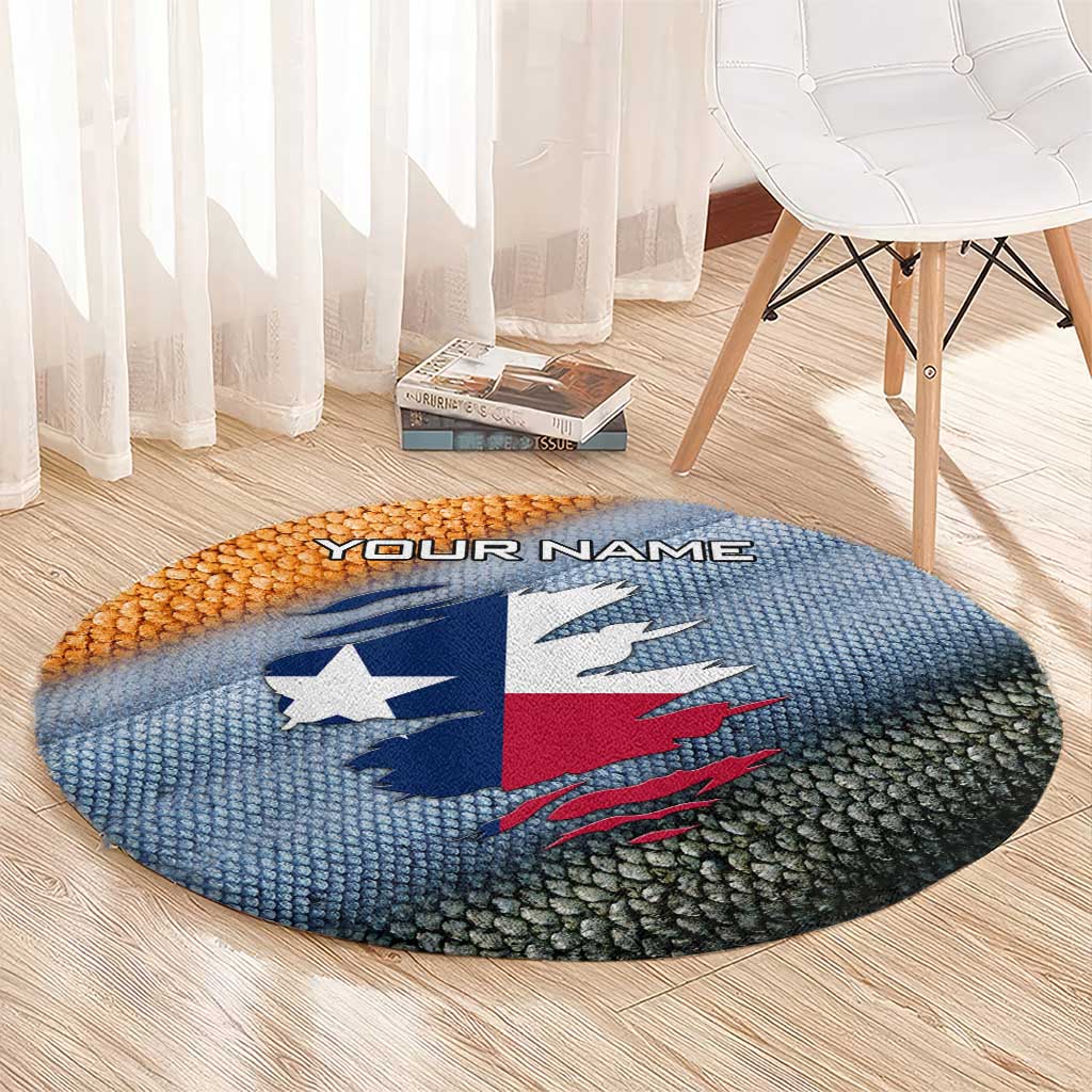 Custom Texas Flag Round Carpet with Ripped Effect and Fish Scale Pattern - Wonder Print Shop