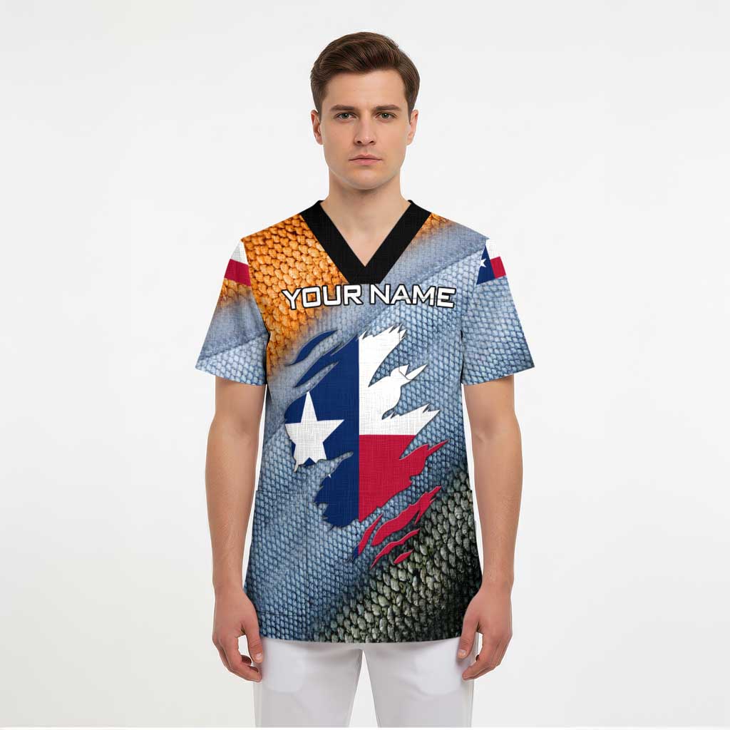 Custom Texas Flag Scrub Top with Ripped Effect and Fish Scale Pattern - Wonder Print Shop