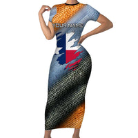 Custom Texas Flag Short Sleeve Bodycon Dress with Ripped Effect and Fish Scale Pattern - Wonder Print Shop
