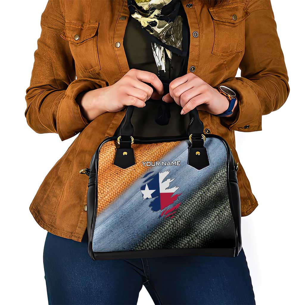 Custom Texas Flag Shoulder Handbag with Ripped Effect and Fish Scale Pattern - Wonder Print Shop