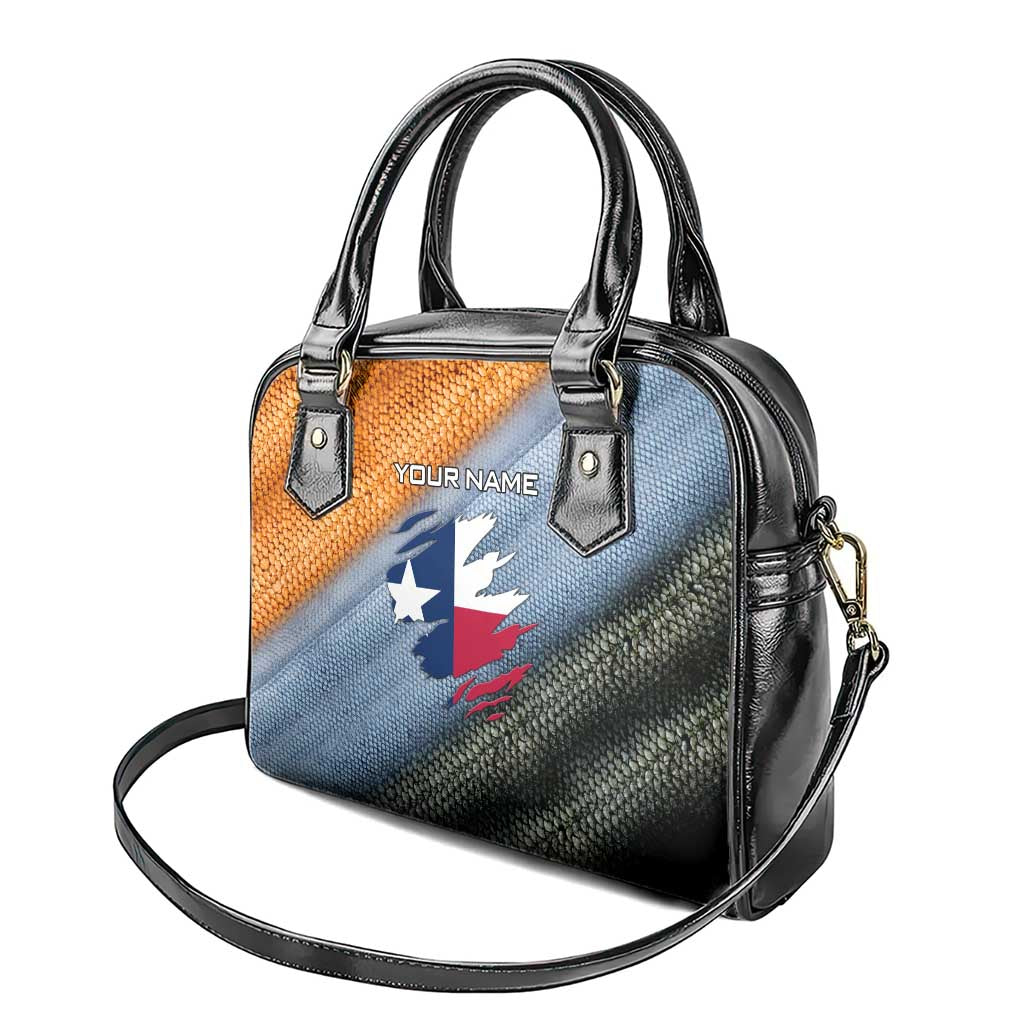 Custom Texas Flag Shoulder Handbag with Ripped Effect and Fish Scale Pattern - Wonder Print Shop