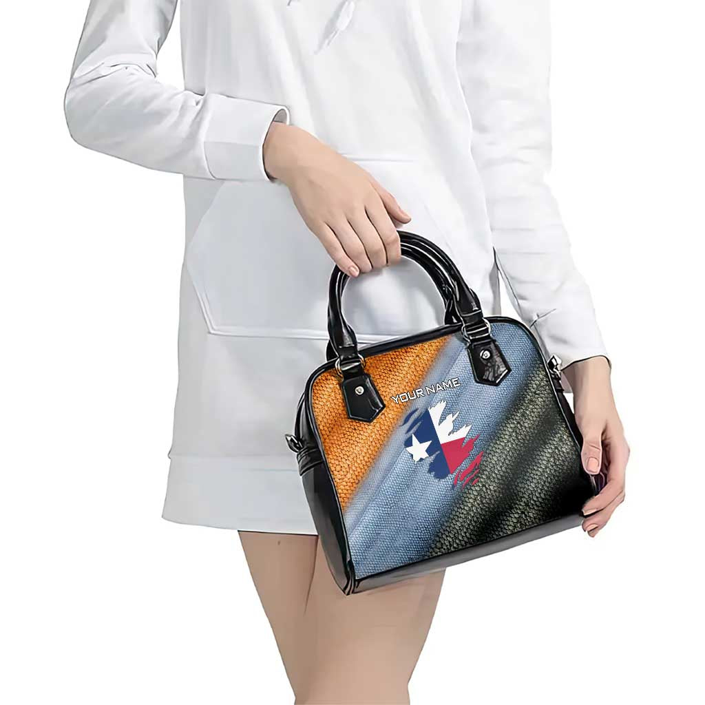 Custom Texas Flag Shoulder Handbag with Ripped Effect and Fish Scale Pattern - Wonder Print Shop