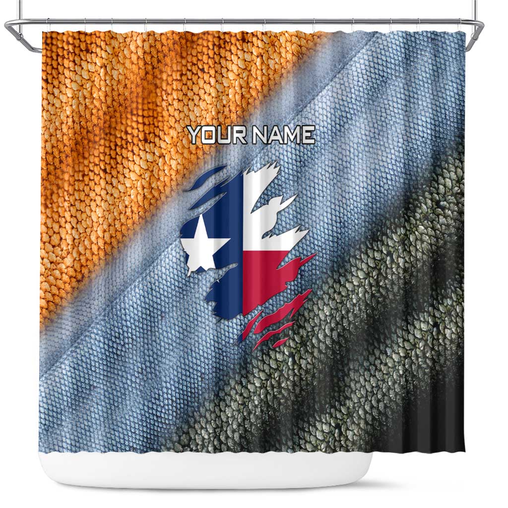 Custom Texas Flag Shower Curtain with Ripped Effect and Fish Scale Pattern - Wonder Print Shop