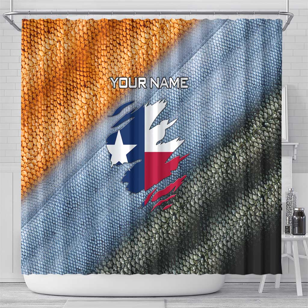 Custom Texas Flag Shower Curtain with Ripped Effect and Fish Scale Pattern - Wonder Print Shop