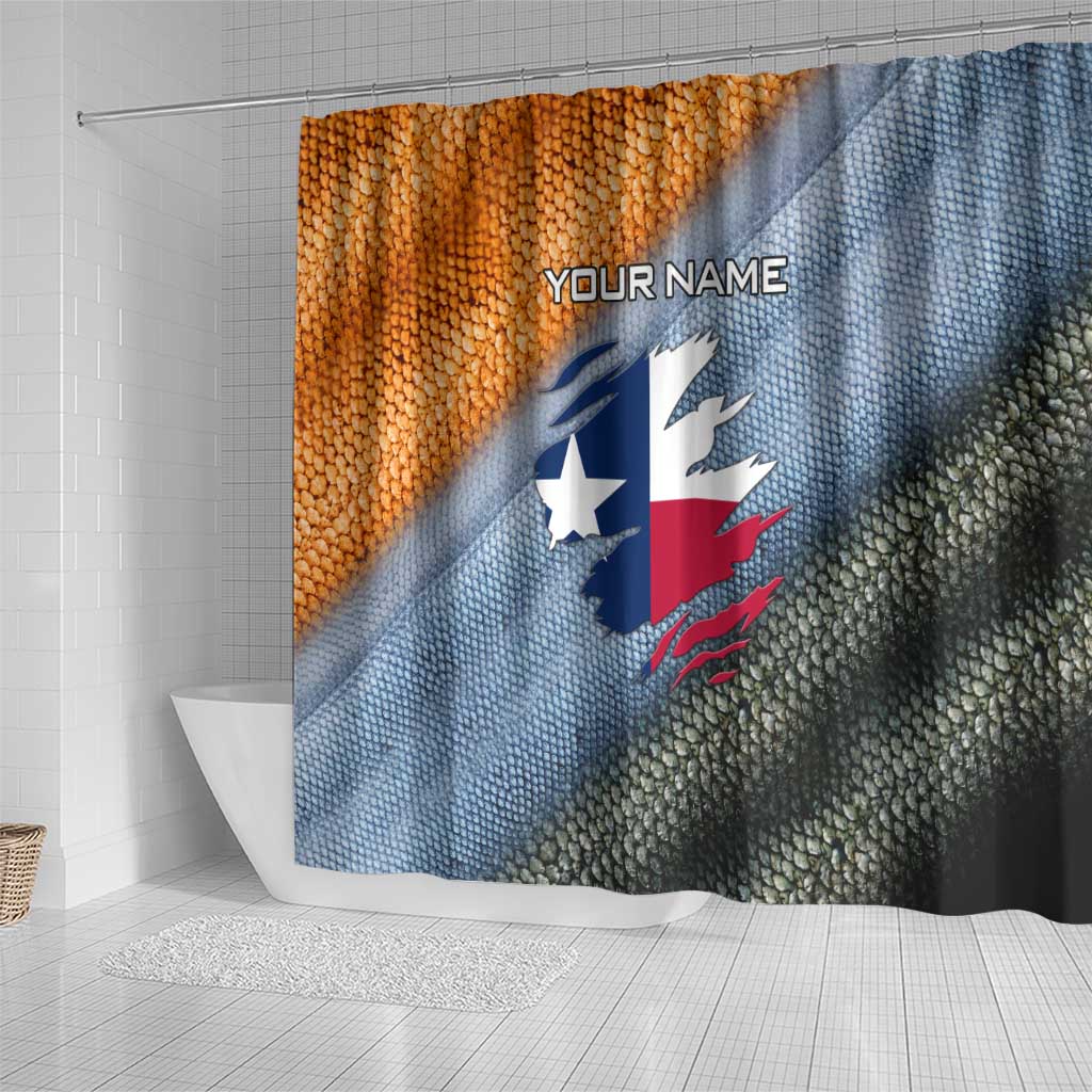 Custom Texas Flag Shower Curtain with Ripped Effect and Fish Scale Pattern - Wonder Print Shop