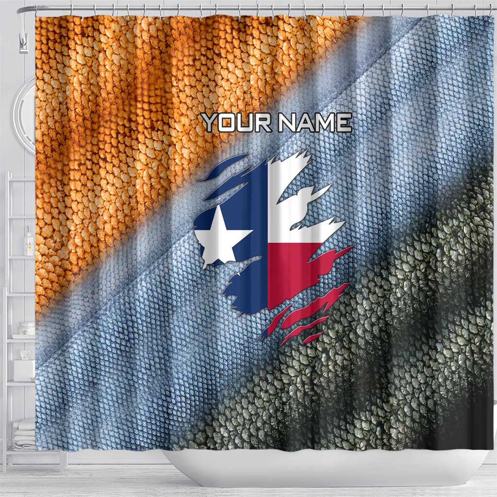 Custom Texas Flag Shower Curtain with Ripped Effect and Fish Scale Pattern - Wonder Print Shop