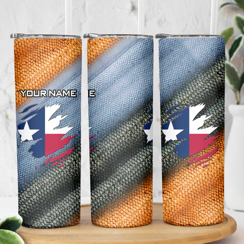 Custom Texas Flag Skinny Tumbler with Ripped Effect and Fish Scale Pattern - Wonder Print Shop
