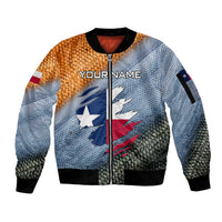 Custom Texas Flag Sleeve Zip Bomber Jacket with Ripped Effect and Fish Scale Pattern - Wonder Print Shop