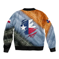 Custom Texas Flag Sleeve Zip Bomber Jacket with Ripped Effect and Fish Scale Pattern - Wonder Print Shop