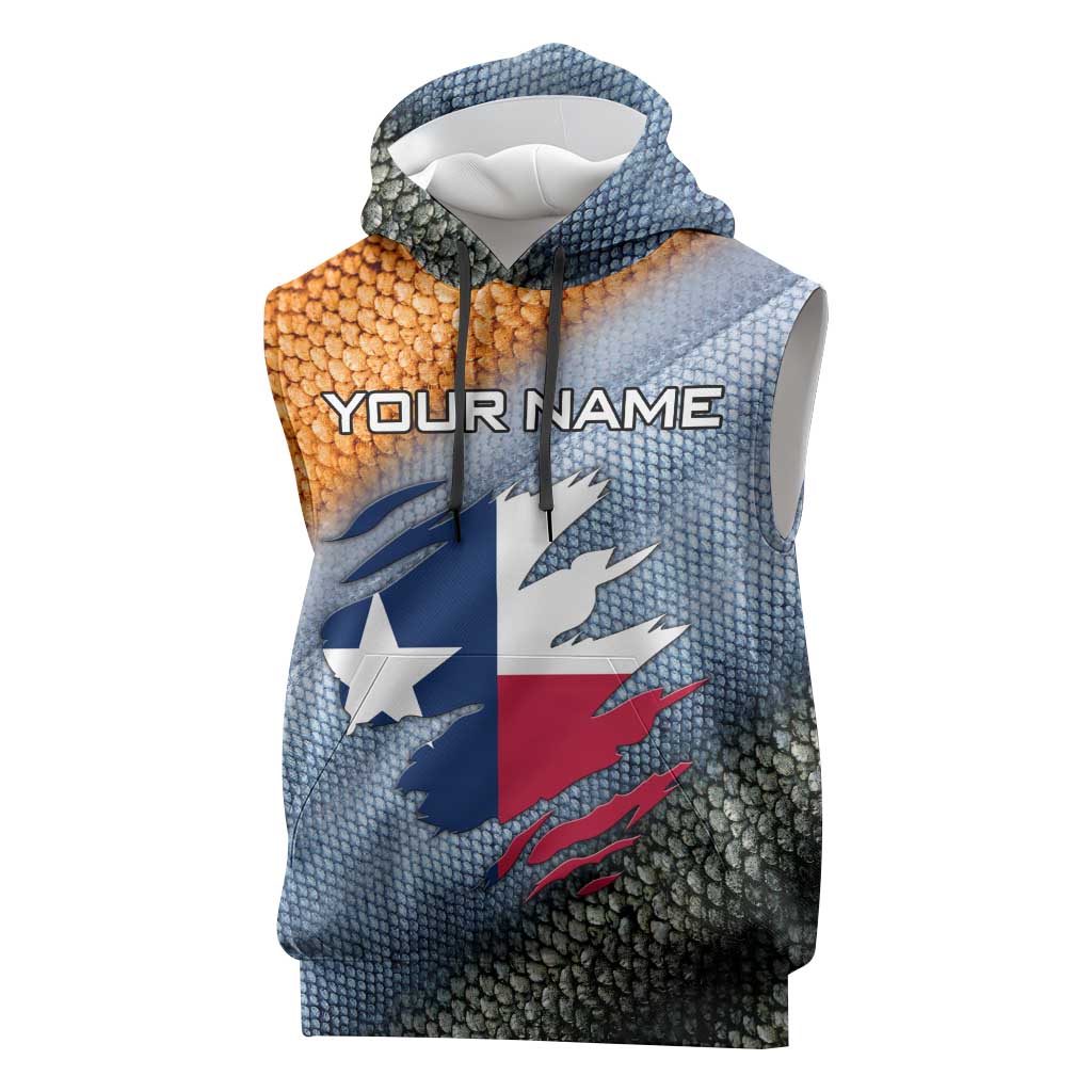 Custom Texas Flag Sleeveless Hoodie with Ripped Effect and Fish Scale Pattern - Wonder Print Shop