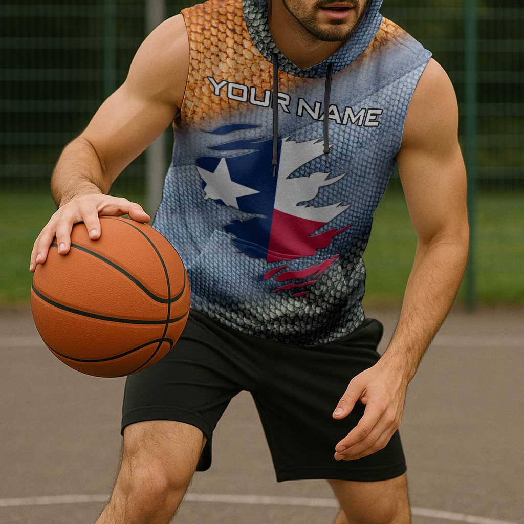 Custom Texas Flag Sleeveless Hoodie with Ripped Effect and Fish Scale Pattern - Wonder Print Shop
