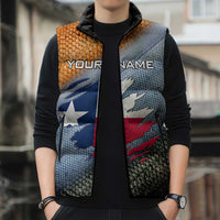 Custom Texas Flag Sleeveless Puffer Jacket with Ripped Effect and Fish Scale Pattern - Wonder Print Shop