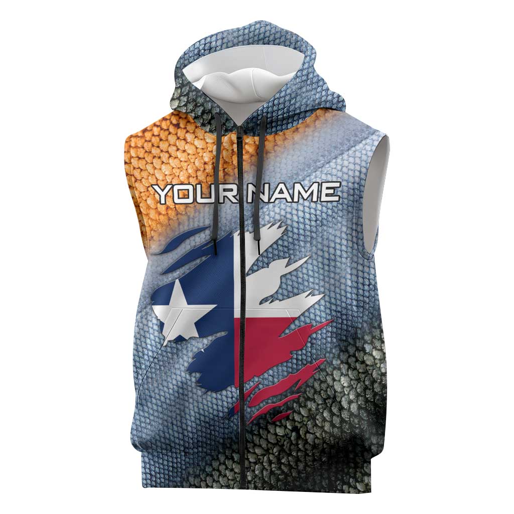 Custom Texas Flag Sleeveless Zip Hoodie with Ripped Effect and Fish Scale Pattern - Wonder Print Shop