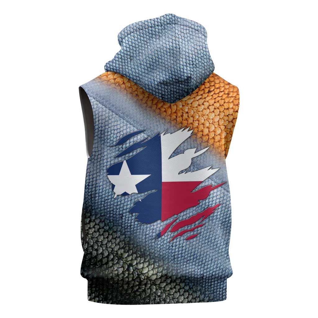 Custom Texas Flag Sleeveless Zip Hoodie with Ripped Effect and Fish Scale Pattern - Wonder Print Shop