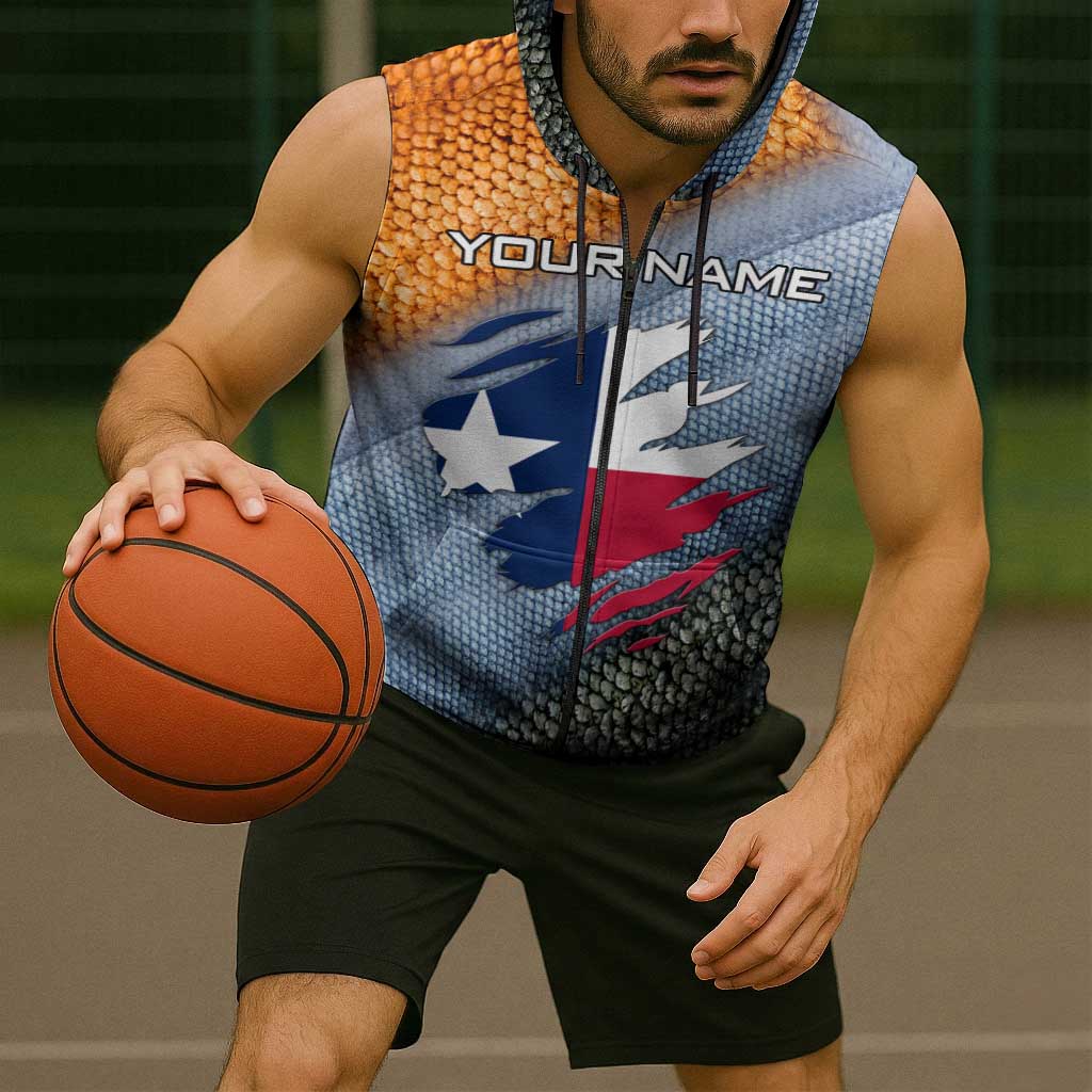Custom Texas Flag Sleeveless Zip Hoodie with Ripped Effect and Fish Scale Pattern - Wonder Print Shop