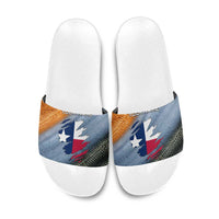 Custom Texas Flag Slide Sandals with Ripped Effect and Fish Scale Pattern - Wonder Print Shop