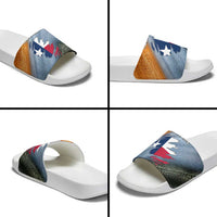 Custom Texas Flag Slide Sandals with Ripped Effect and Fish Scale Pattern - Wonder Print Shop