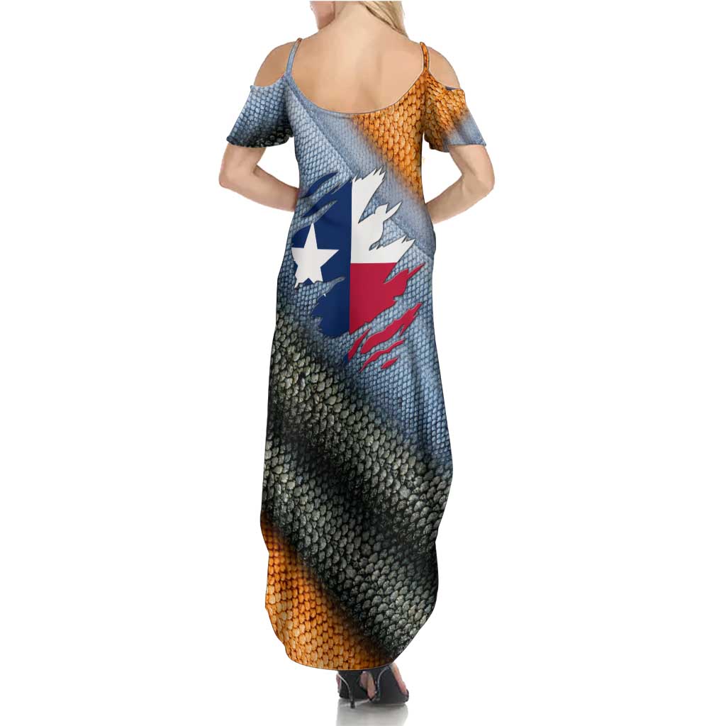 Custom Texas Flag Summer Maxi Dress with Ripped Effect and Fish Scale Pattern - Wonder Print Shop