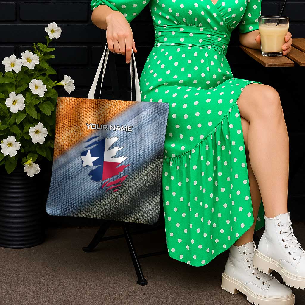 Custom Texas Flag Tote Bag with Ripped Effect and Fish Scale Pattern - Wonder Print Shop