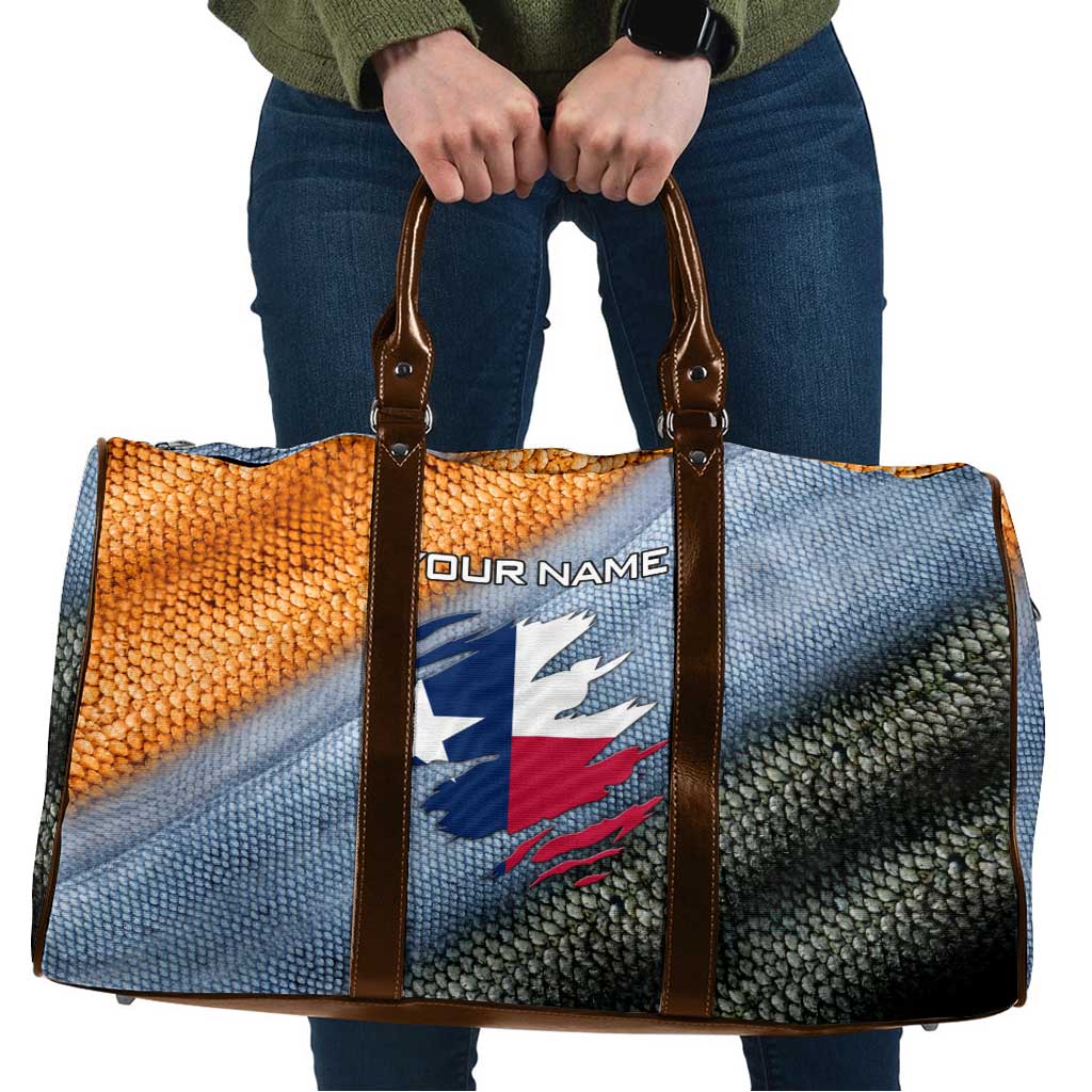 Custom Texas Flag Travel Bag with Ripped Effect and Fish Scale Pattern - Wonder Print Shop